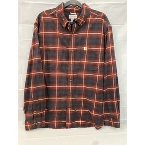 Carhartt Mens Red Multi Plaid‎ Flannel Long Sleeve Button Down Shirt Size XL